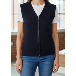 Requirements Womens Navy Blue Waffle Knit Zip Vest Size Large Vintage